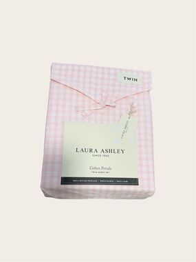 Laura Ashley Pink Gracies Gingham Cotton Percale Twin Sheet Set - Soft Pink